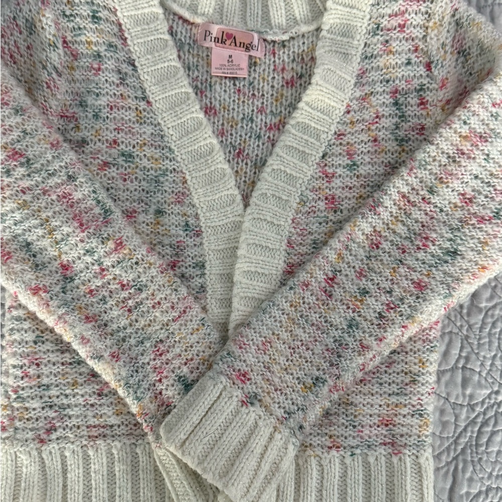 Knit Cardigan - Pink Angel Girls Multicolor 5/6